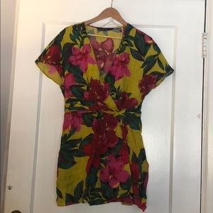 Chartreuse/pink linen shirt floral dress